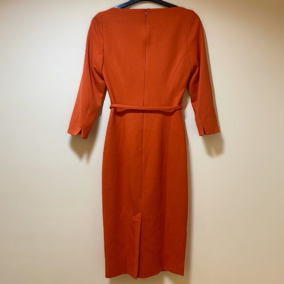 *NWT* Karen Millen Red "Forever" Structured Crepe Bar Belt Midi Dress - Size 4 - Picture 7 of 16